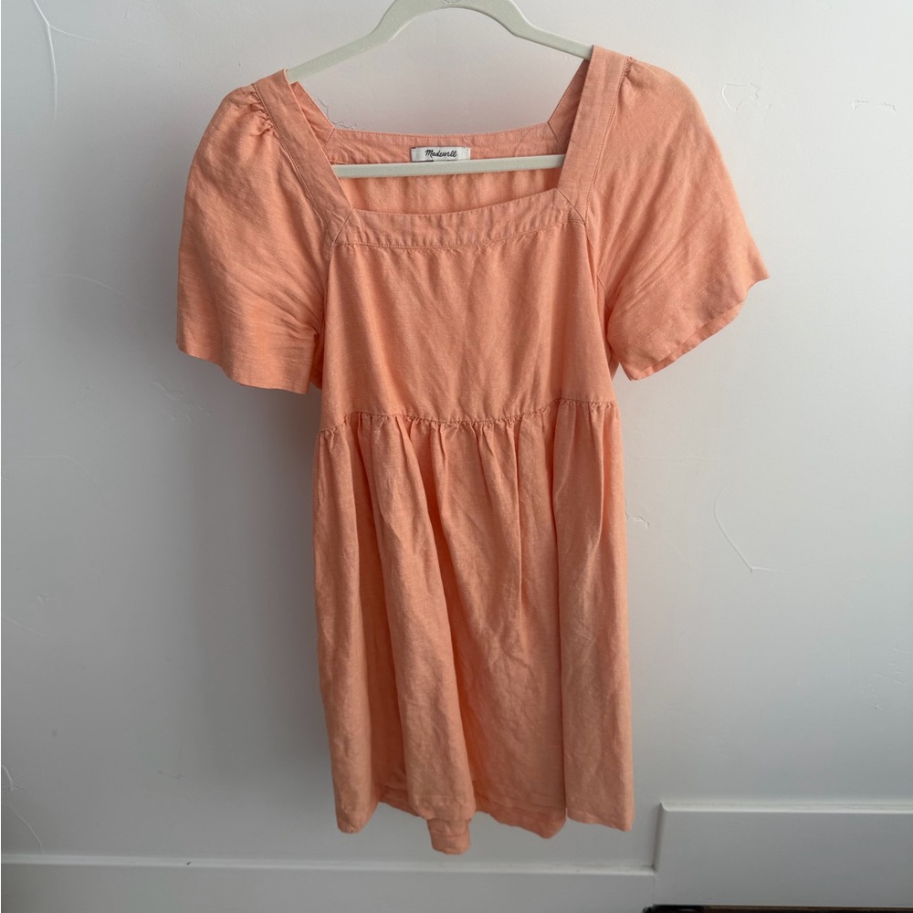 Madewell Linen Blend Allie Peach Mini Dress